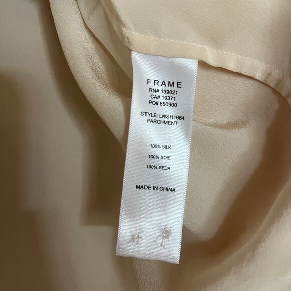 Frame 100% Silk Long Sleeve Button Down Blouse, Patch Pockets Ivory Size Small - Picture 3 of 15
